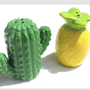 New Pineapple & Cactus Porcelain Salt & Pepper Shakers